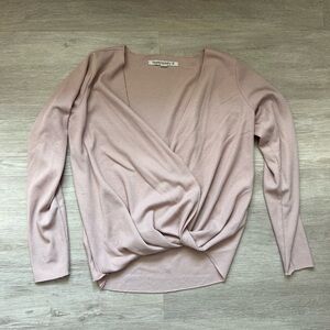 Dusty Rose Crossover Twist-Front Ribbed Long Sleeve Thermal Wrap Top dance